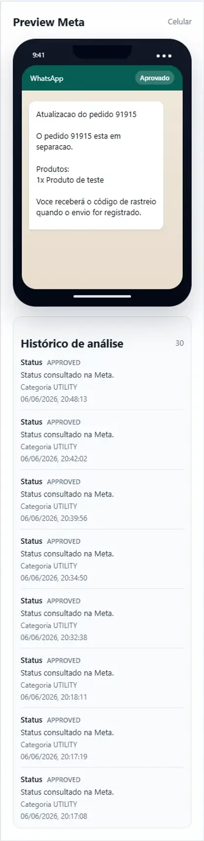 Tela real de integrações Meta API no ContactAssist